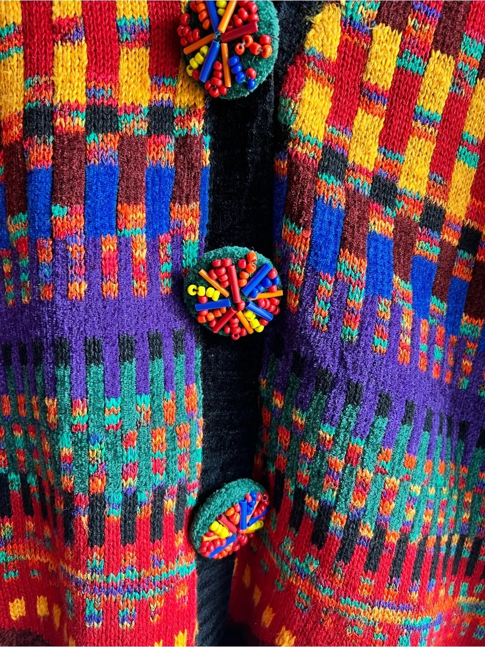 Vintage Carole Little rainbow floral shoulder chunky cardigan - Picture 3 of 6